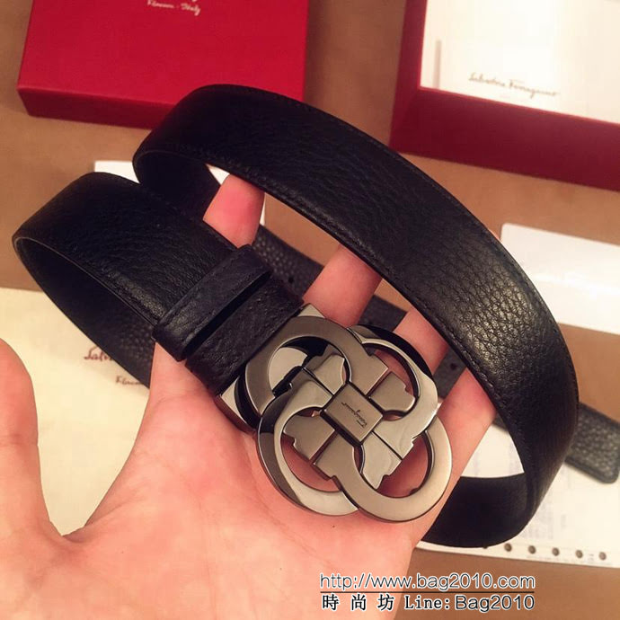 Ferragamo菲拉格慕 雙面進口頭層牛皮荔枝紋 獨特復古風格 精鋼扣 男士皮帶  xfp1189